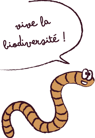 Ver de terre Potagume Ver de terre personnifé qui dit "Vive la biodiversité"